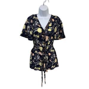 NWT ModCloth With The Breeze Navy Blue Front Tie Floral Blouse-Size Small